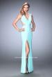 Picture of: Net Jersey Prom Dress with V Neckline and Side Slit in Blue, Style: 21963, Detail Picture 3