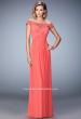 Picture of: Off the Shoulder Net Gown with Gathered Skirt and Bodice in Orange, Style: 21979, Detail Picture 3
