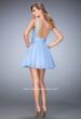 Picture of: Short Chiffon Gown with Lace Bodice and Sheer Back in Blue, Style: 21991, Back Picture