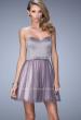 Picture of: Short Dress with Lace Skirt and Satin Belt in Silver, Style: 22022, Main Picture