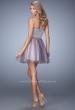 Picture of: Short Dress with Lace Skirt and Satin Belt in Silver, Style: 22022, Back Picture