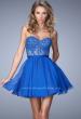 Picture of: Embroidered Lace Cocktail Dress with Belt and Pockets in Blue, Style: 22049, Main Picture