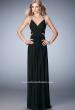 Picture of: Net Prom Gown with Cut Outs and Crystal Strappy Back in Black, Style: 22089, Detail Picture 3