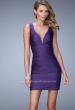 Picture of: Ruched Satin Dress with Open Back and Crossed Straps in Purple, Style: 22102, Main Picture
