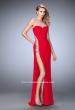 Picture of: Jersey Prom Gown with Beaded Cut Out Side Panels in Red, Style: 22125, Main Picture