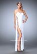 Picture of: Jersey Prom Gown with Beaded Cut Out Side Panels in White, Style: 22125, Detail Picture 4