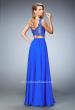 Picture of: Chiffon Two Piece Gown with Lace Top and Scallop Edges in Blue, Style: 22128, Back Picture
