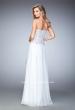 Picture of: Long Chiffon Gown with Rhinestone Lace and a Bow in White, Style: 22133, Back Picture