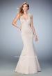 Picture of: Satin Mermaid Prom Dress with Crystals and Strappy Back in Nude, Style: 22135, Back Picture