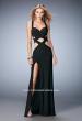 Picture of: Strappy Jersey Prom Dress with Panel Detail and Slit in Black, Style: 22172, Main Picture