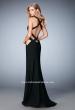 Picture of: Strappy Jersey Prom Dress with Panel Detail and Slit in Black, Style: 22172, Back Picture