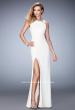Picture of: Prom Dress with Neckline Cut Outs, Crystals, and Slit in White, Style: 22174, Main Picture