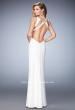 Picture of: Prom Dress with Neckline Cut Outs, Crystals, and Slit in White, Style: 22174, Back Picture