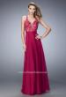 Picture of: Racer Back Chiffon Prom Dress with Rhinestone Lace Detail in Pink, Style: 22186, Main Picture
