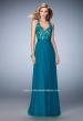 Picture of: Racer Back Chiffon Prom Dress with Rhinestone Lace Detail in Green, Style: 22186, Detail Picture 2