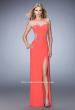 Picture of: Long Prom Dress with Ruching, Slit, and a Slight Train in Orange, Style: 22190, Detail Picture 2