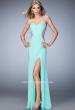 Picture of: Long Prom Dress with Ruching, Slit, and a Slight Train in Blue, Style: 22190, Detail Picture 3