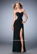 Picture of: Long Prom Dress with Ruching, Slit, and a Slight Train in Black, Style: 22190, Detail Picture 4
