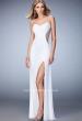 Picture of: Long Prom Dress with Ruching, Slit, and a Slight Train in White, Style: 22190, Detail Picture 5
