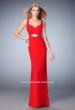 Picture of: Net Prom Gown with Cut Outs, Gathering, and a Train in Red, Style: 22200, Main Picture