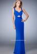Picture of: Net Prom Gown with Cut Outs, Gathering, and a Train in Blue, Style: 22200, Detail Picture 1