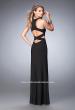 Picture of: Prom Dress with Cut Outs, Leg Slit, and X Style Belt in Black, Style: 22206, Back Picture