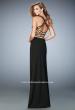 Picture of: Long Prom Dress with Gold Beaded Trim and Side Slit in Black, Style: 22227, Back Picture