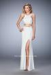 Picture of: Long Prom Dress with Gold Beaded Trim and Side Slit in White, Style: 22227, Detail Picture 1