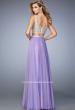 Picture of: Two Piece Chiffon Gown with Rhinestone Lace Detail in Purple, Style: 22234, Back Picture