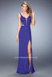 Picture of: Long Strappy Jersey Gown with Side Leg Slit in Blue, Style: 22245, Main Picture