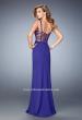 Picture of: Long Strappy Jersey Gown with Side Leg Slit in Blue, Style: 22245, Back Picture