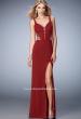 Picture of: Long Strappy Jersey Gown with Side Leg Slit in Red, Style: 22245, Detail Picture 2