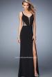 Picture of: Long Strappy Jersey Gown with Side Leg Slit in Black, Style: 22245, Detail Picture 3