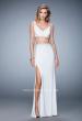 Picture of: V Neckline Two Piece Jersey Dress with Studs and Slit in White, Style: 22249, Detail Picture 1