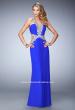 Picture of: Racer Back Long Prom Dress with Gold Embroidery in Blue, Style: 22252, Main Picture