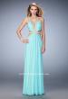 Picture of: Racer Back Long Prom Dress with Gold Embroidery in Blue, Style: 22252, Detail Picture 1