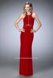 Picture of: Geo Cut Jersey Prom Dress with Sheer Racer Back in Red, Style: 22259, Detail Picture 2