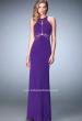Picture of: Geo Cut Jersey Prom Dress with Sheer Racer Back in Purple, Style: 22259, Detail Picture 3
