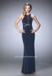 Picture of: Geo Cut Jersey Prom Dress with Sheer Racer Back in Blue, Style: 22259, Detail Picture 4