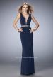 Picture of: Deep V and Racer Back Jersey Prom Dress with Beading in Blue, Style: 22267, Detail Picture 1