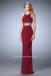 Picture of: Faux Two Piece Gown with Sheer Paneled Back and Beads in Red, Style: 22272, Detail Picture 2