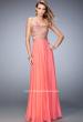 Picture of: Chiffon Prom Dress with Cut Outs and Gold Stud Detail in Orange, Style: 22285, Main Picture