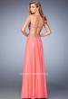 Picture of: Chiffon Prom Dress with Cut Outs and Gold Stud Detail in Orange, Style: 22285, Back Picture