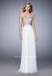 Picture of: Chiffon Prom Dress with Cut Outs and Gold Stud Detail in White, Style: 22285, Detail Picture 2