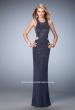 Picture of: Jersey Prom Dress with Strappy Back, Cut Outs, and Train in Silver, Style: 22287, Detail Picture 3