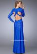 Picture of: Long Full Lace Prom Gown with V Neckline and Side Slit in Blue, Style: 22289, Main Picture
