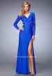 Picture of: Long Full Lace Prom Gown with V Neckline and Side Slit in Blue, Style: 22289, Back Picture