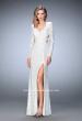 Picture of: Long Full Lace Prom Gown with V Neckline and Side Slit in White, Style: 22289, Detail Picture 1