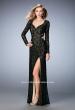 Picture of: Long Full Lace Prom Gown with V Neckline and Side Slit in Red, Style: 22289, Detail Picture 2