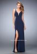 Picture of: Glam V Neckline Prom Dress with Sheer Detail and Beads in Blue, Style: 22296, Main Picture
